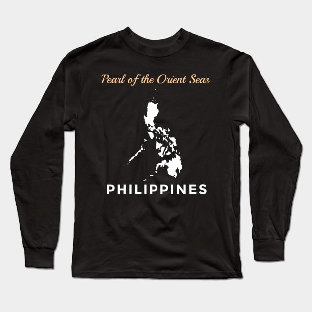 Pinoy Pride Philippine Map Pearl of the Orient Seas Pilipinas Filipino American Design Gift Idea Long Sleeve T-Shirt by c1337s